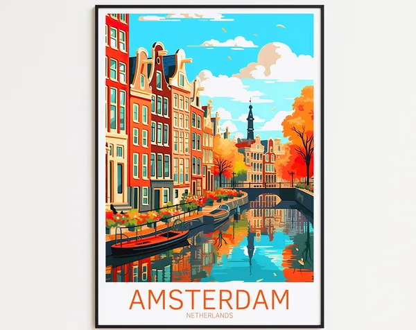 Amsterdam Travel Poster, Netherlands Art Print
