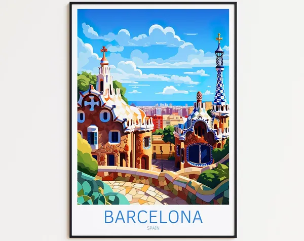 Barcelona Spain Travel Poster, European Wall Art