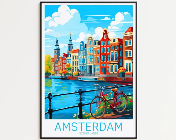 Amsterdam Vintage Travel Poster, Netherlands Travel Poster