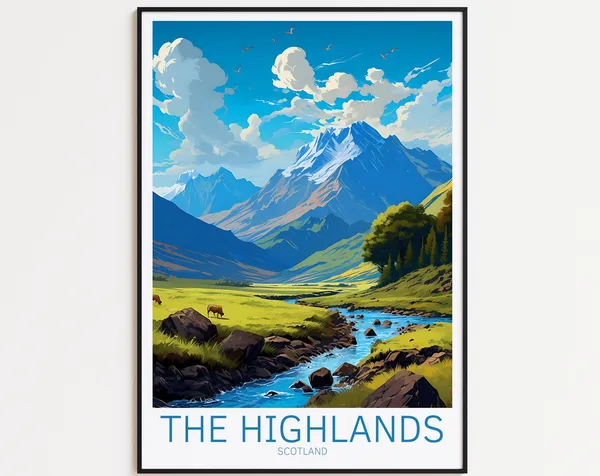 Highlands Vintage Travel Poster, Scotland Art Print