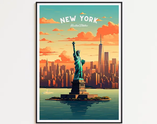 New York Vintage Travel Poster, NYC Art Print