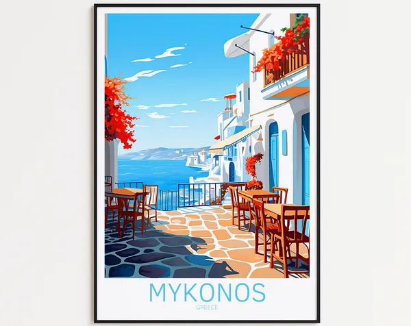 Mykonos Retro Travel Gift Wall Art Print