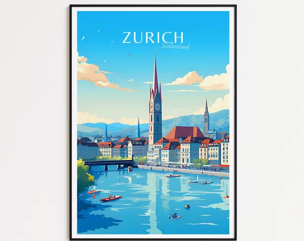Zurich Travel Poster, Switzerland Art Print
