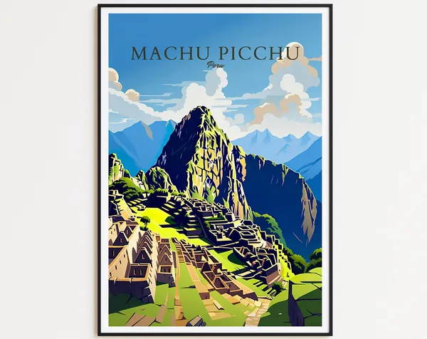 Machu Picchu Vintage Travel Poster, Peru Landscape