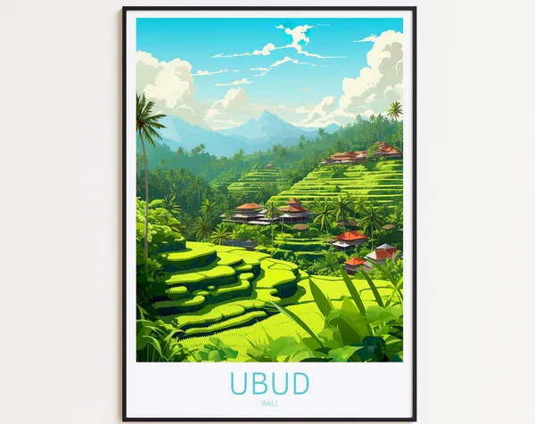 Ubud Vintage Travel Poster, Bali Indonesia