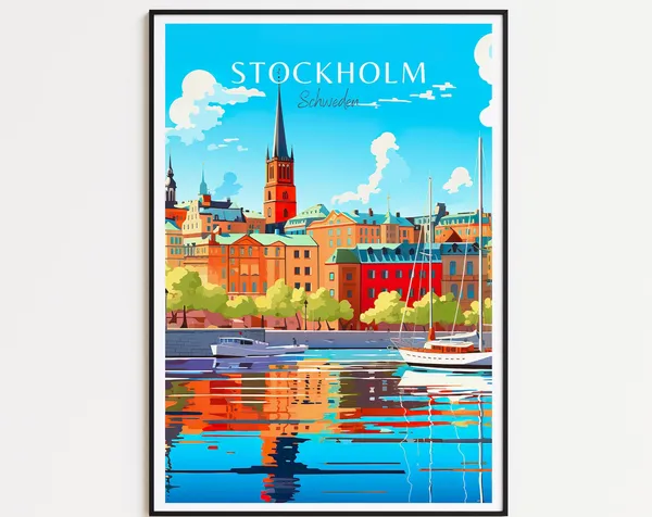 Stockholm Vintage Travel Poster, Sweden Travel Print