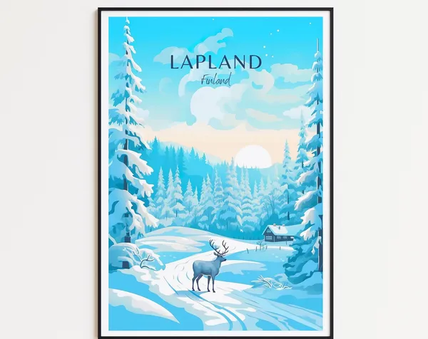Lapland Travel Poster, Finland Travel Art Print