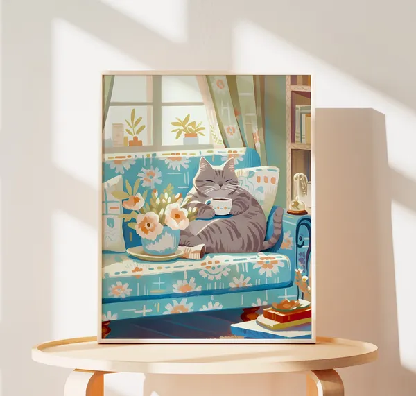 Cute Cat Art Print, Cat Mom Gift