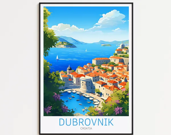 Dubrovnik Vintage Travel Poster, Croatia Travel Poster