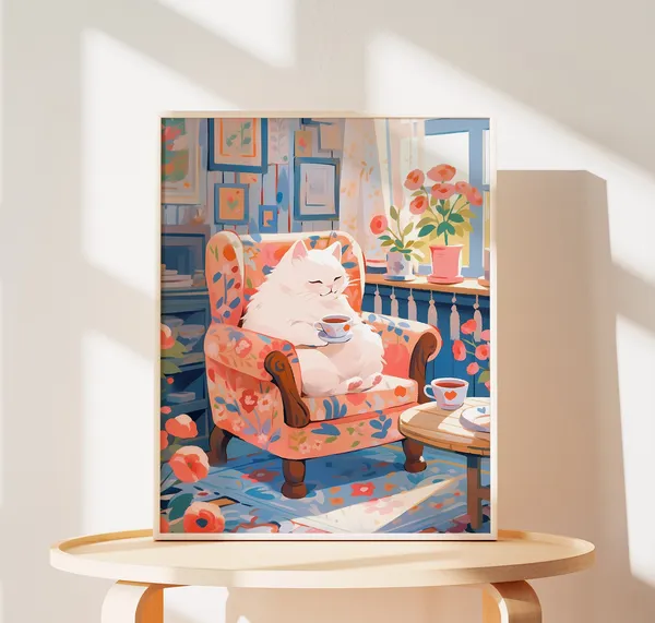 Lovely Cat Cafe Print, Cat Mom Gift