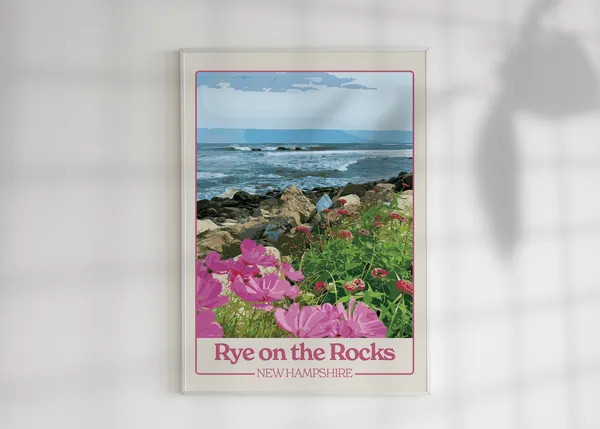 Rye, NH Travel Poster, New Hampshire Ocean