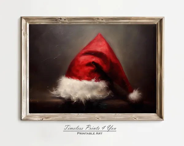 Vintage Santa Hat Christmas Wall Decor Art Print