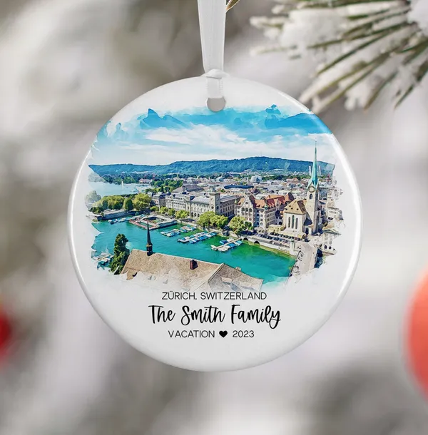 Custom Zrich Switzerland Ornament Watercolor Travel Poster