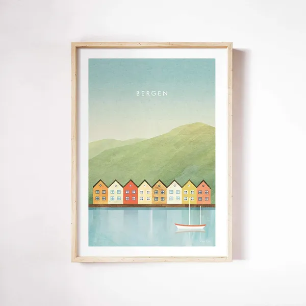 Bergen Norway Travel Poster, Henry Rivers