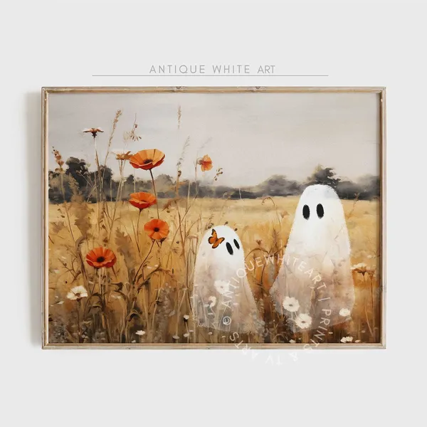 Ghosts in Wildflower Field, Vintage Autumn Landscape