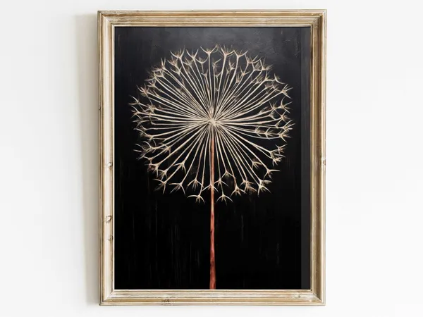 Dandelion Vintage Floral Art Print, Rustic Farmhouse