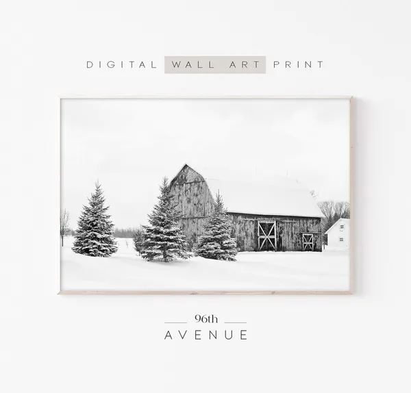 Winter Barn Christmas Poster Print