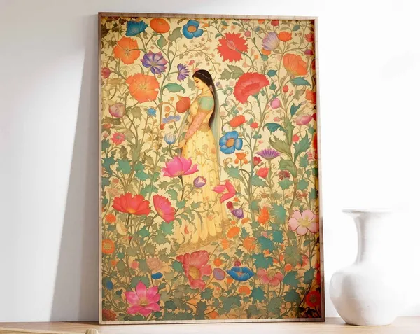 Indian Floral Print, Traditional Vintage Art Poster