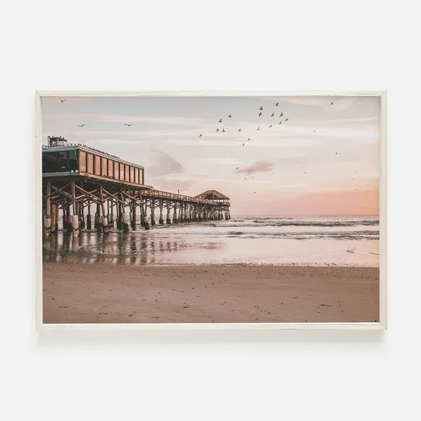 Pastel Beach Pier Landscape Coastal Art Print
