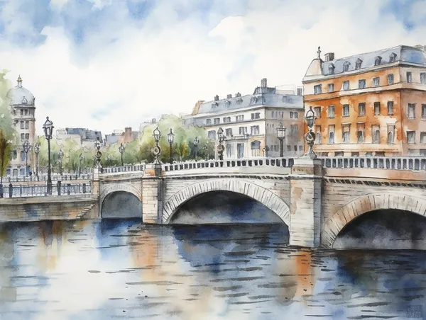 Dublin Oconnell Bridge Watercolor Travel Poster