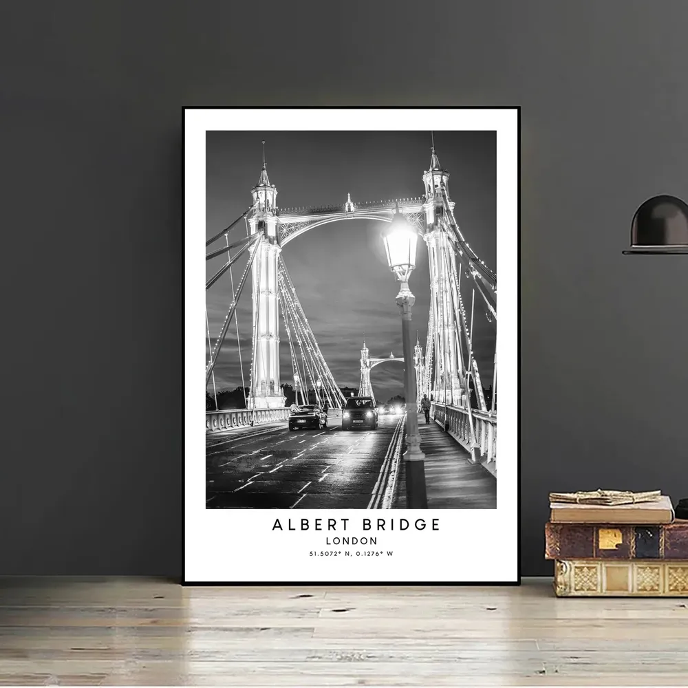 Albert Bridge, London Travel Poster, Black And White - Image 2