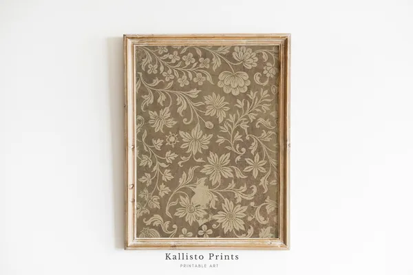 Sepia Tone Vintage Floral Pattern Art Print