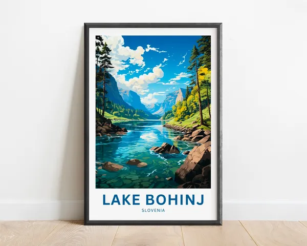 Lake Bohinj Travel Poster, Slovenia Landscape Art