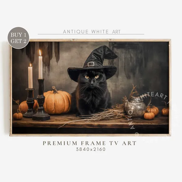 Halloween Black Cat Art, Classic Seasonal Poster