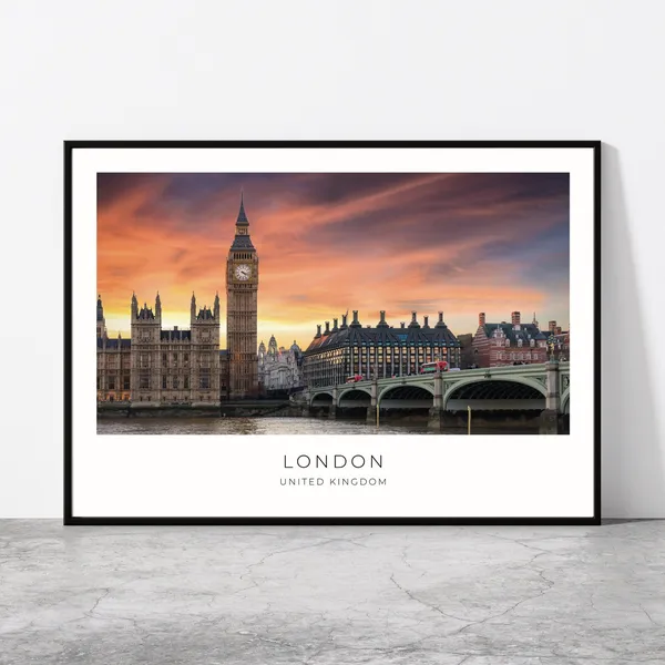 Westminster London Travel Poster, Big Ben Landmarks