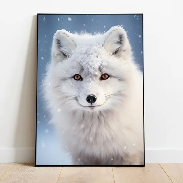White Fox Wall Art, Arctic Fox Winter Poster