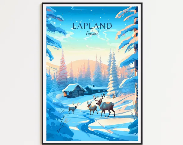 Lapland Travel Poster, Finland Travel Poster Art Print