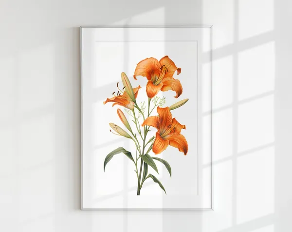 Orange Daylily Floral Botanical Wall Art Print