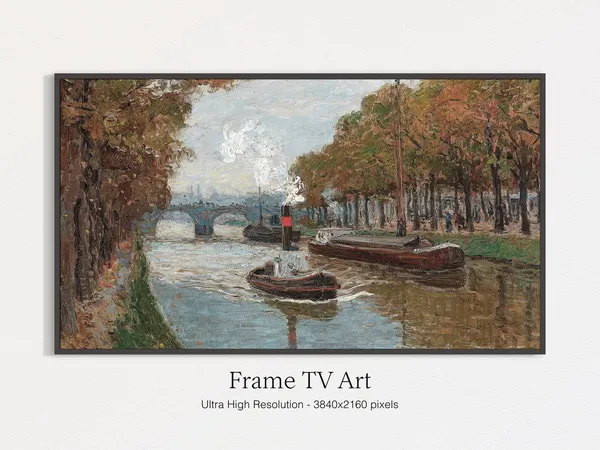 A Canal in Autumn Art Print, Classic Fall Painting