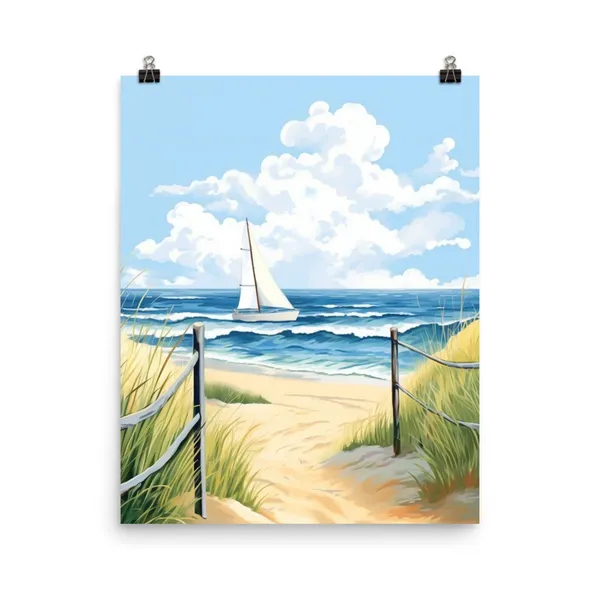 Hamptons Watercolor Print, Long Island Seaside Poster