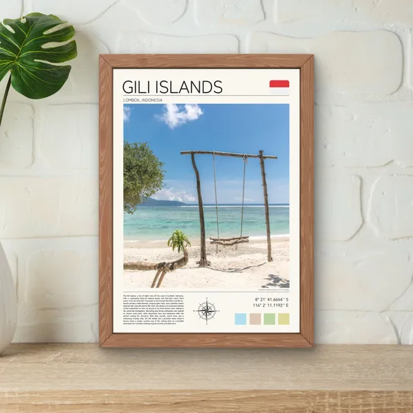 Gili Islands Travel Poster, Lombok Beach Photo
