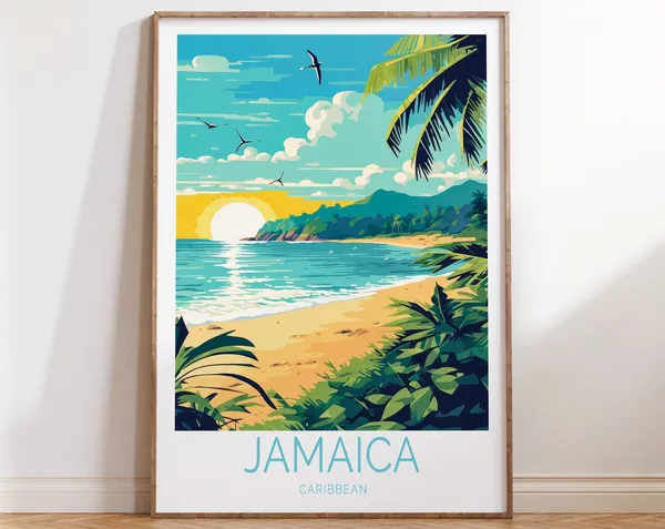 Jamaica Caribbean Travel Poster, Island Wall Art