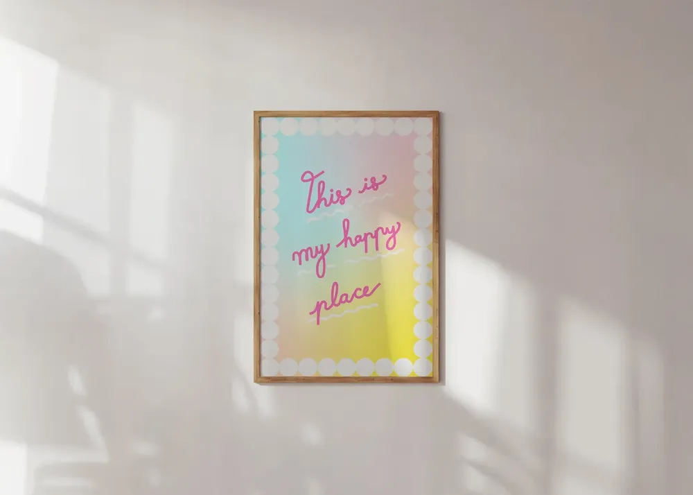 Happy Place Poster, Colorful Kitchen Wall Art