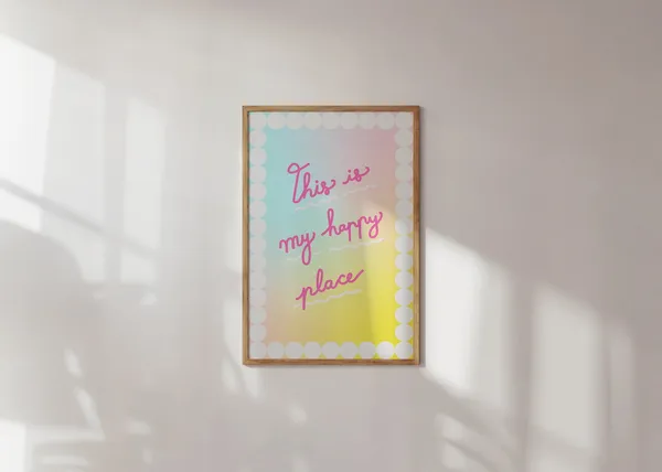 Happy Place Poster, Colorful Kitchen Wall Art