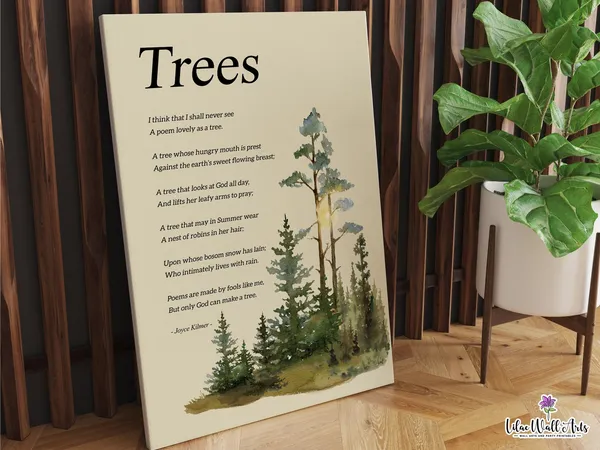 Joyce Kilmer Trees Poem Art Print, Nature Poem
