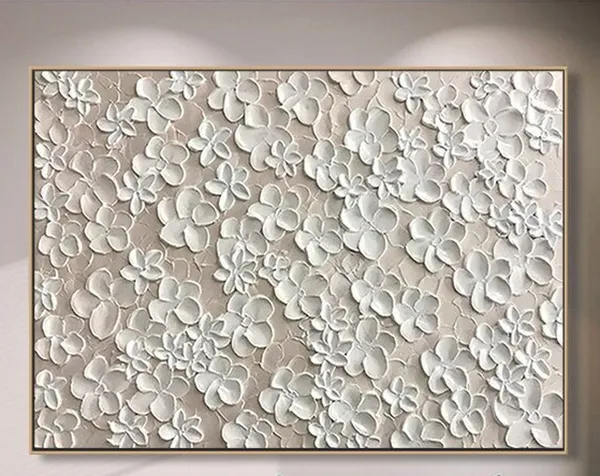 Beige Flower Painting, Abstract Textured Floral Art Print