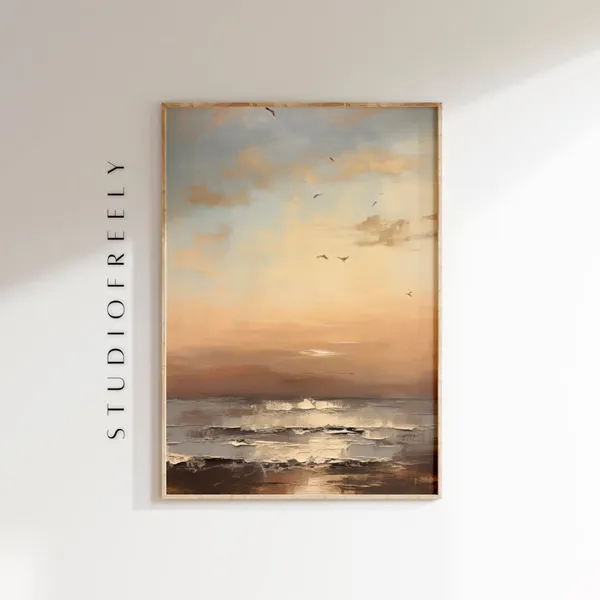Coastal Sunset Art Print, Serene Beach Seascape