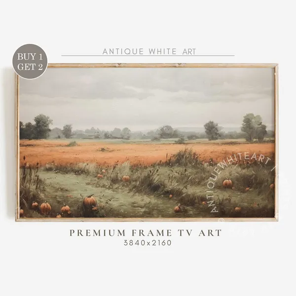 Fall Field Pumpkins Painting, Autumn Landscape Art Print