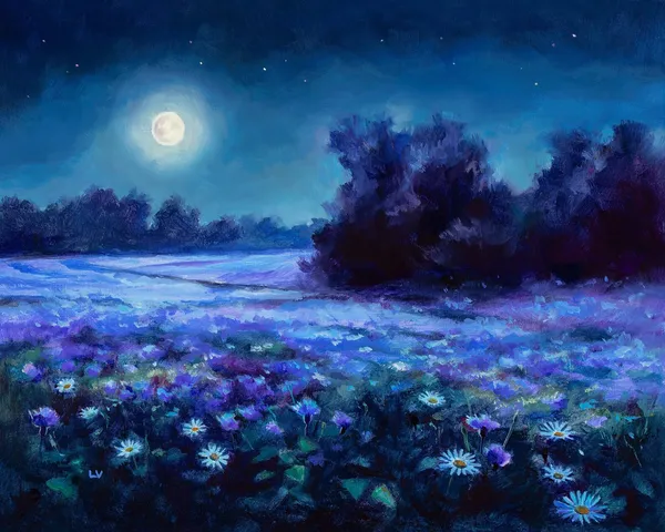 Nocturne Landscape, Night Flower Field Art Print