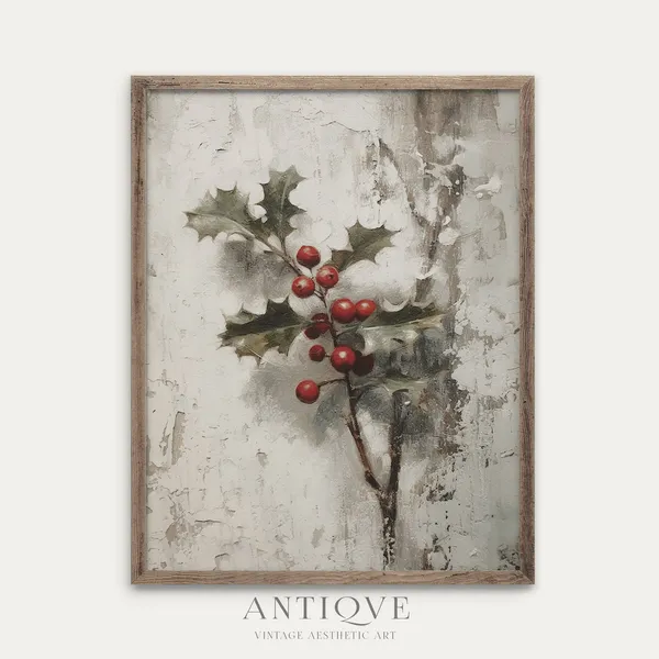 Holly Branch Print, Christmas Farmhouse Decor