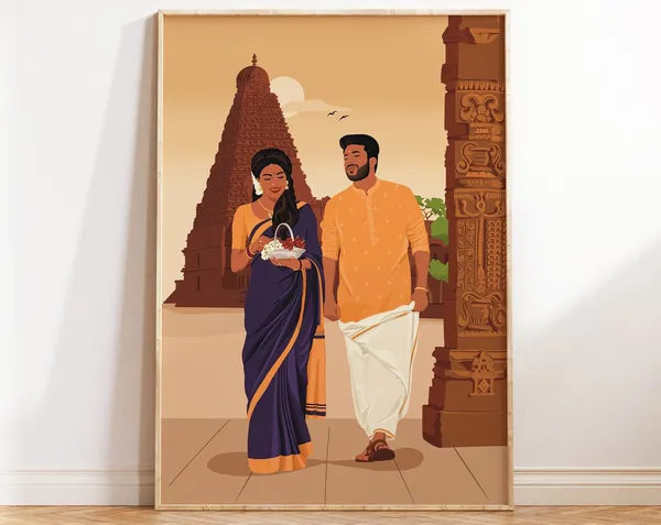 Indian Couple Portrait, South Asian Home Decor Art Print