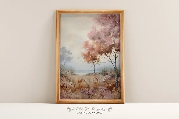 Rustic Fall Landscape Art Print, Vintage Autumn Farmhouse