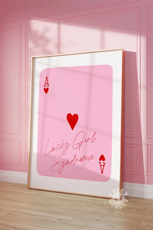 Lucky Girl Syndrome Pink Retro Ace Of Hearts Poster