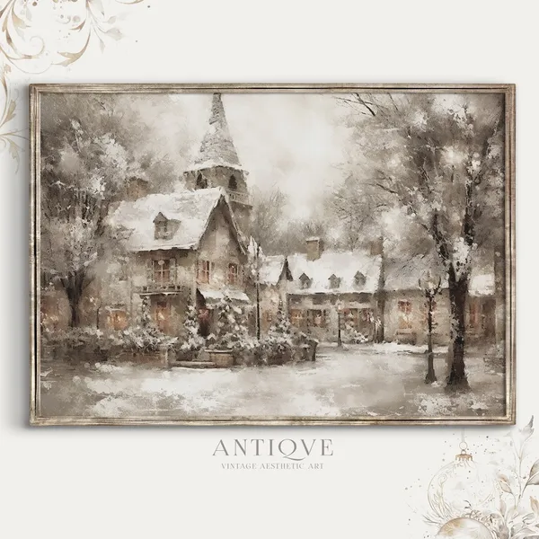 Christmas Village Square Christmas Tree, Farmhouse Art Print