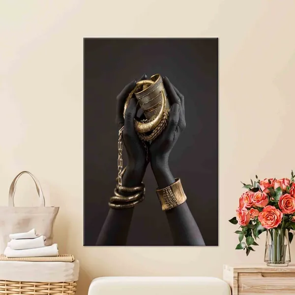 African Woman Hand Art, Ethnic 3D Glass Wall Art Print