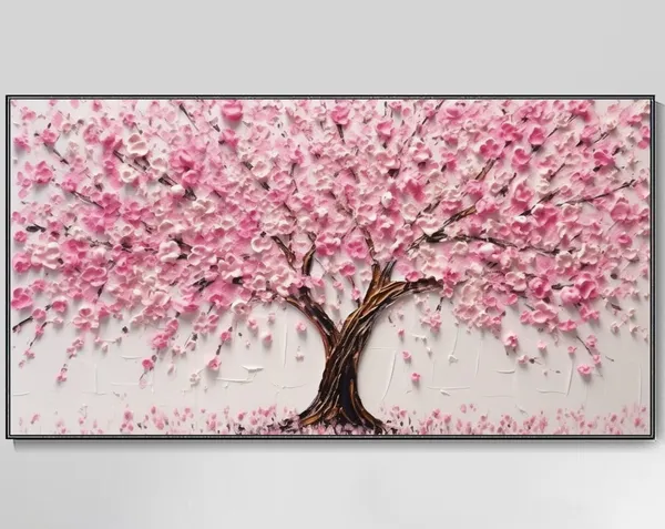 Blossom Trees, Pink Custom Palette Knife Art Print